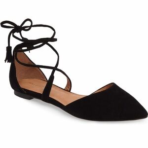 EUC Halogen Oliver Ankle Wrap Suede Flats Size 7 Black